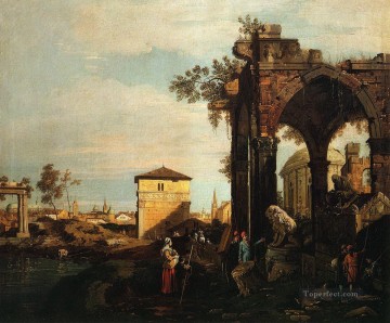 Canaletto Painting - capriccio with ruins and porta portello in padua Canaletto